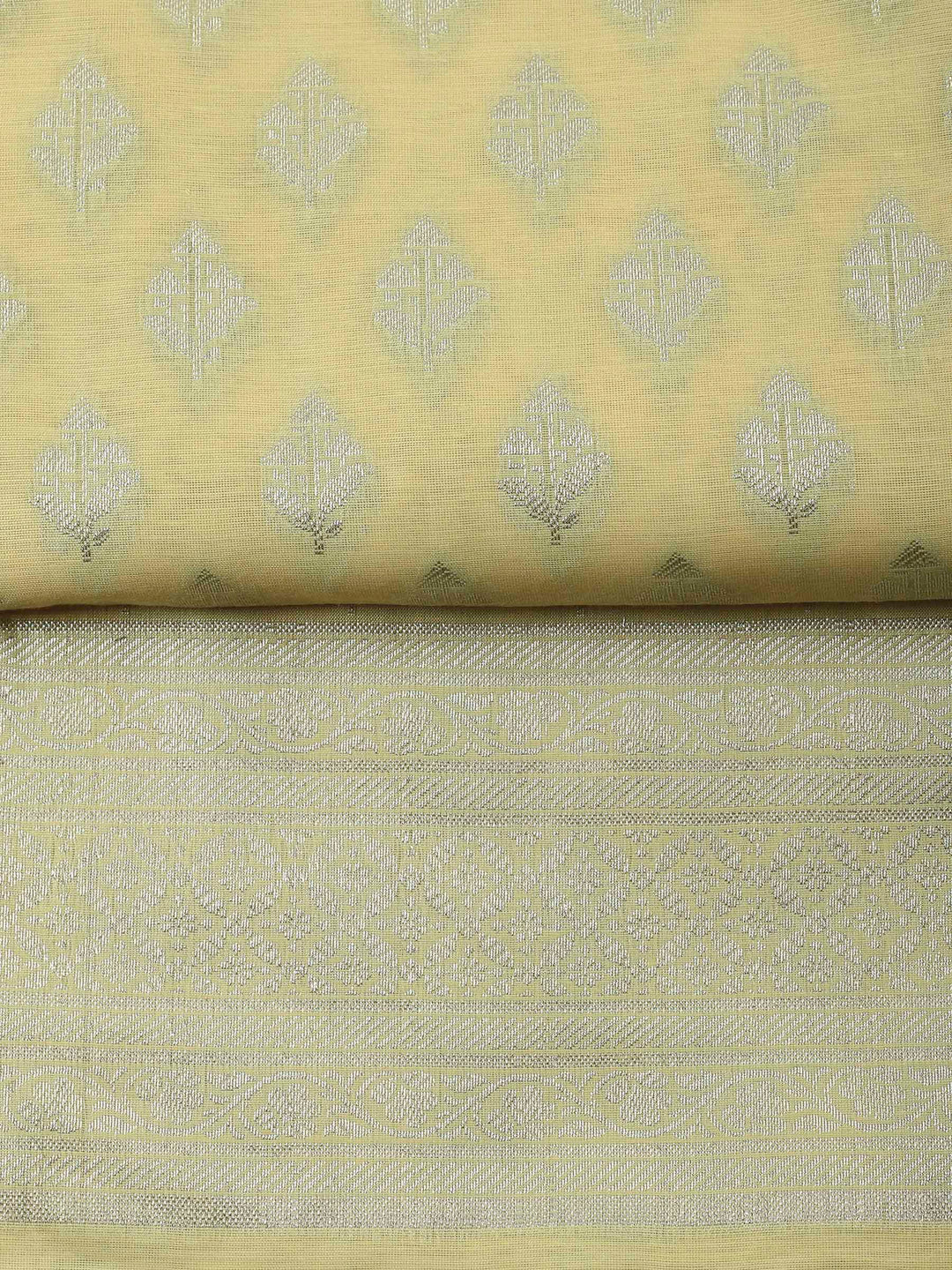 Yellow Woven Design Chanderi Unstitched Suit &amp; Pant With Banarsi Dupatta