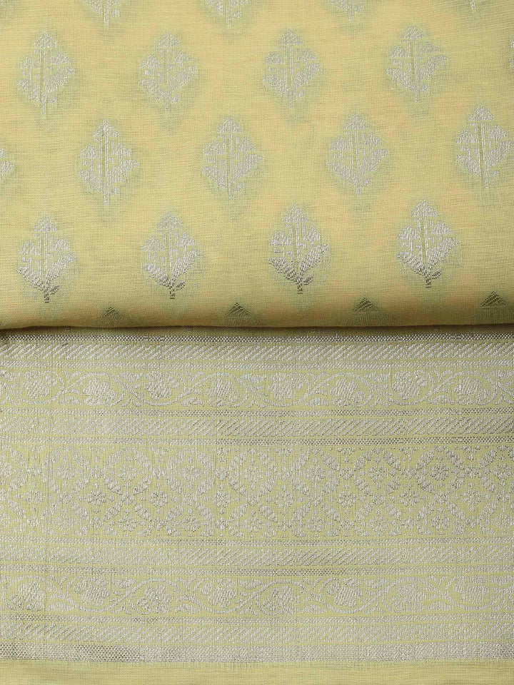 Yellow Woven Design Chanderi Unstitched Suit &amp; Pant With Banarsi Dupatta