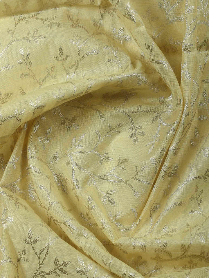 Yellow Woven Design Chanderi Unstitched Suit &amp; Pant With Banarsi Dupatta