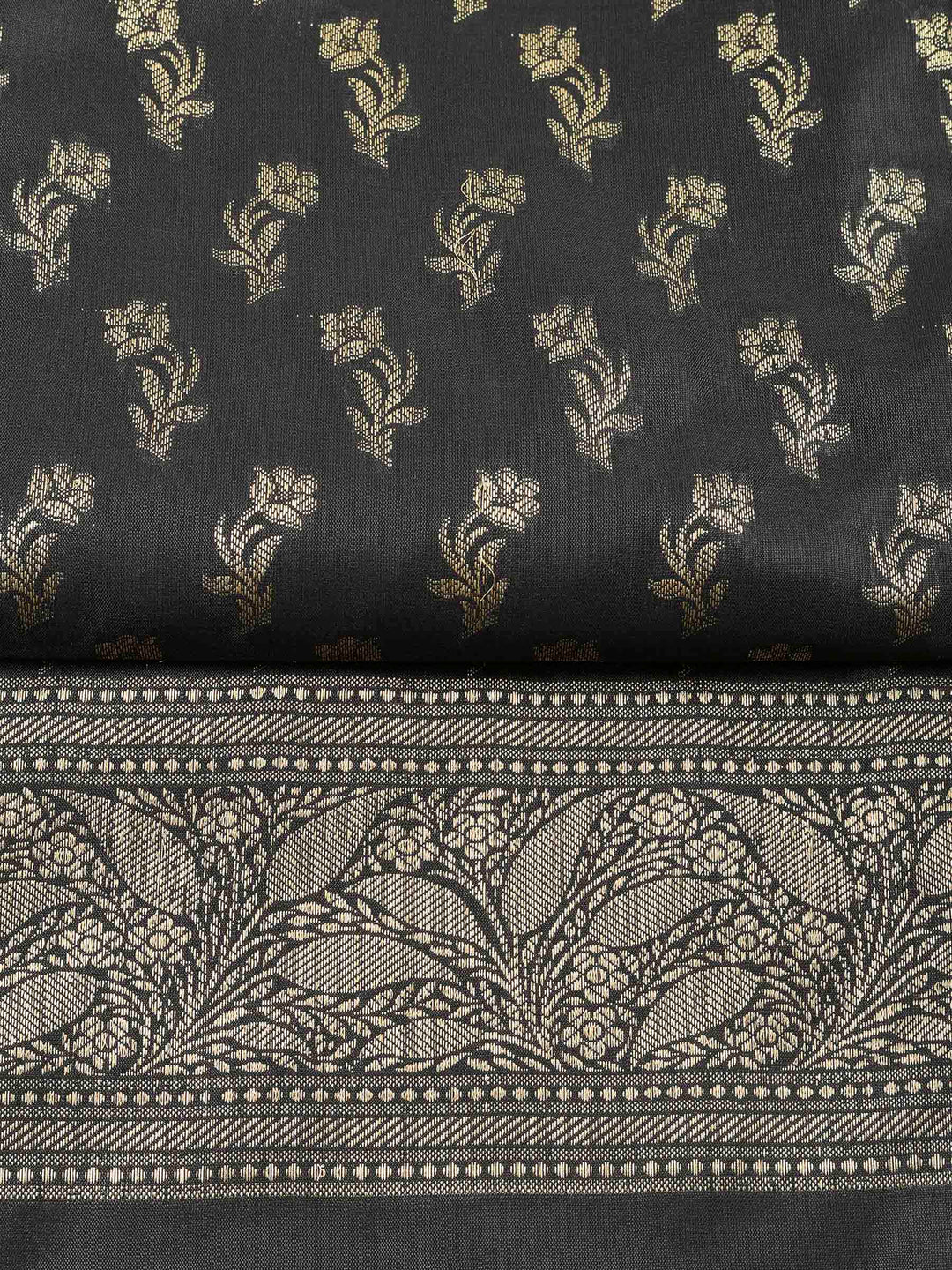 Black Chanderi Banarasi Unstitched Dress Material