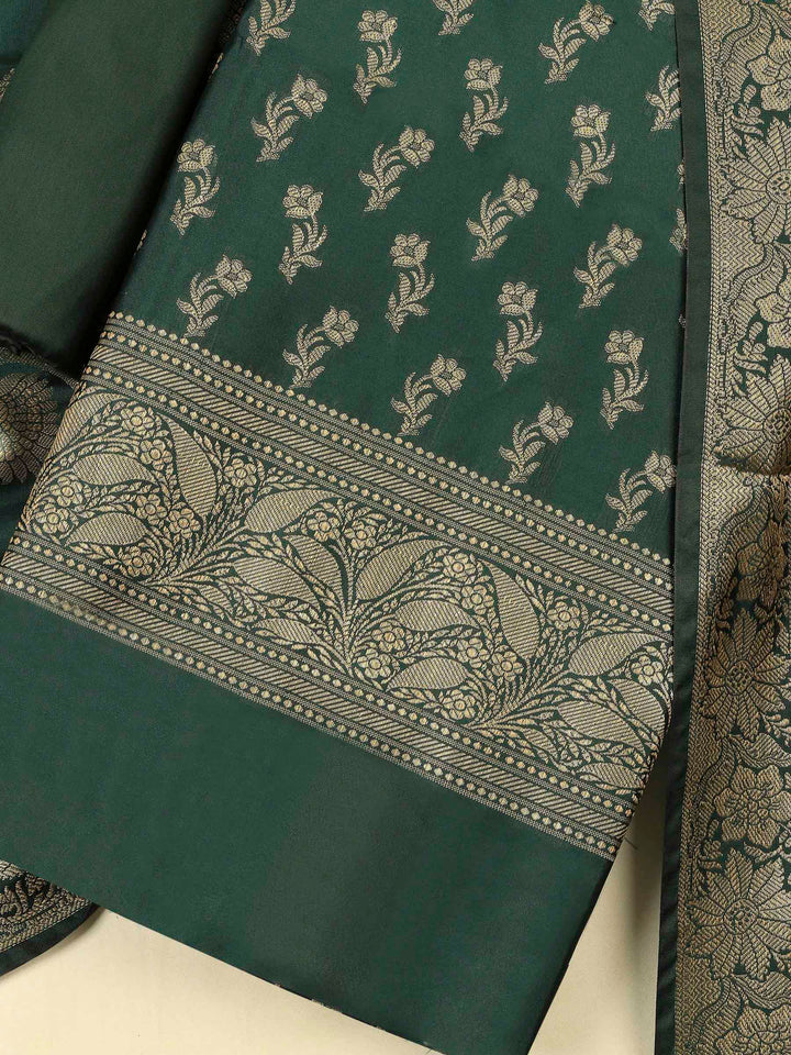 Bottle Green Chanderi Banarasi Unstitched Dress Material