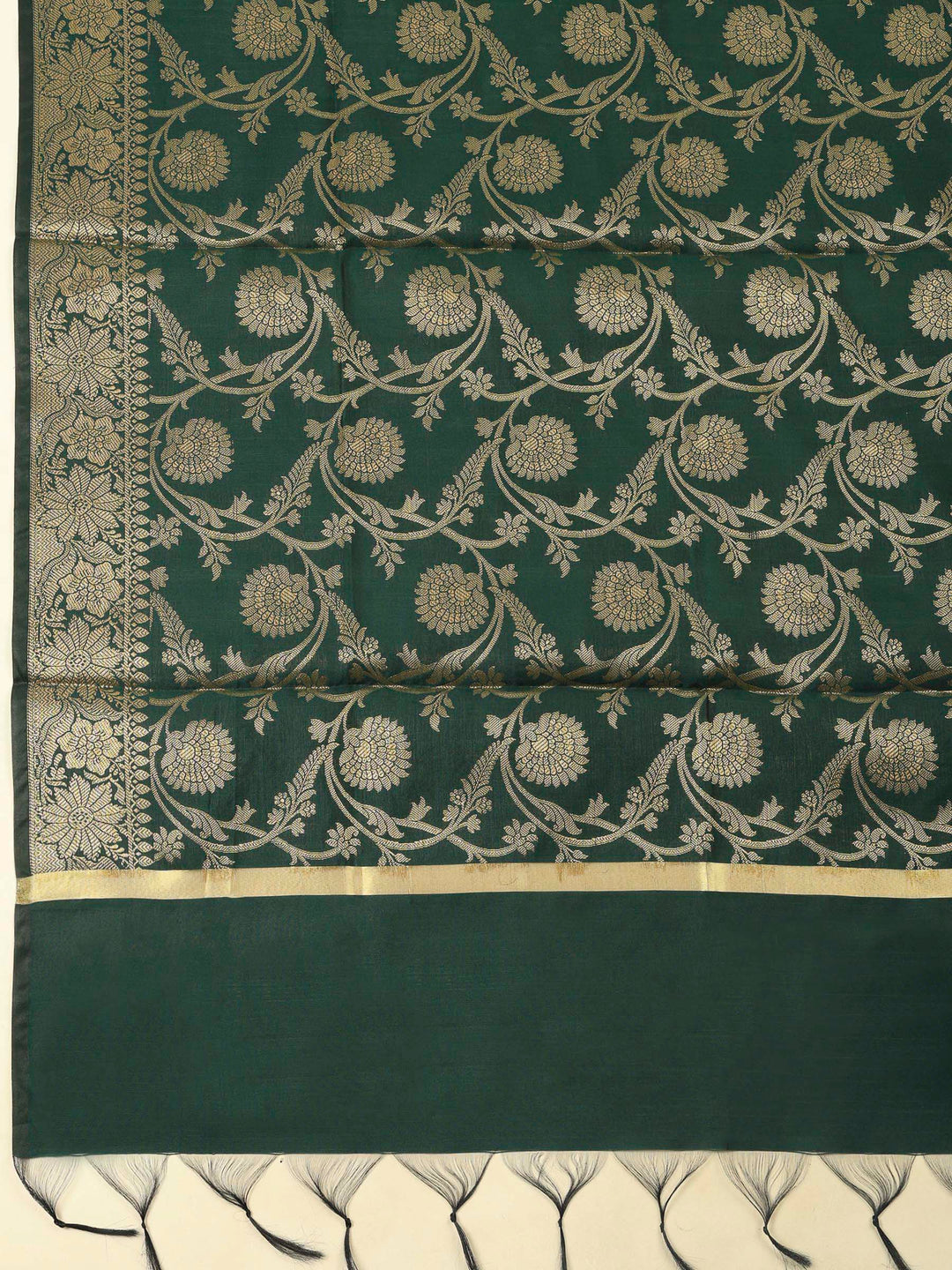 Bottle Green Chanderi Banarasi Unstitched Dress Material