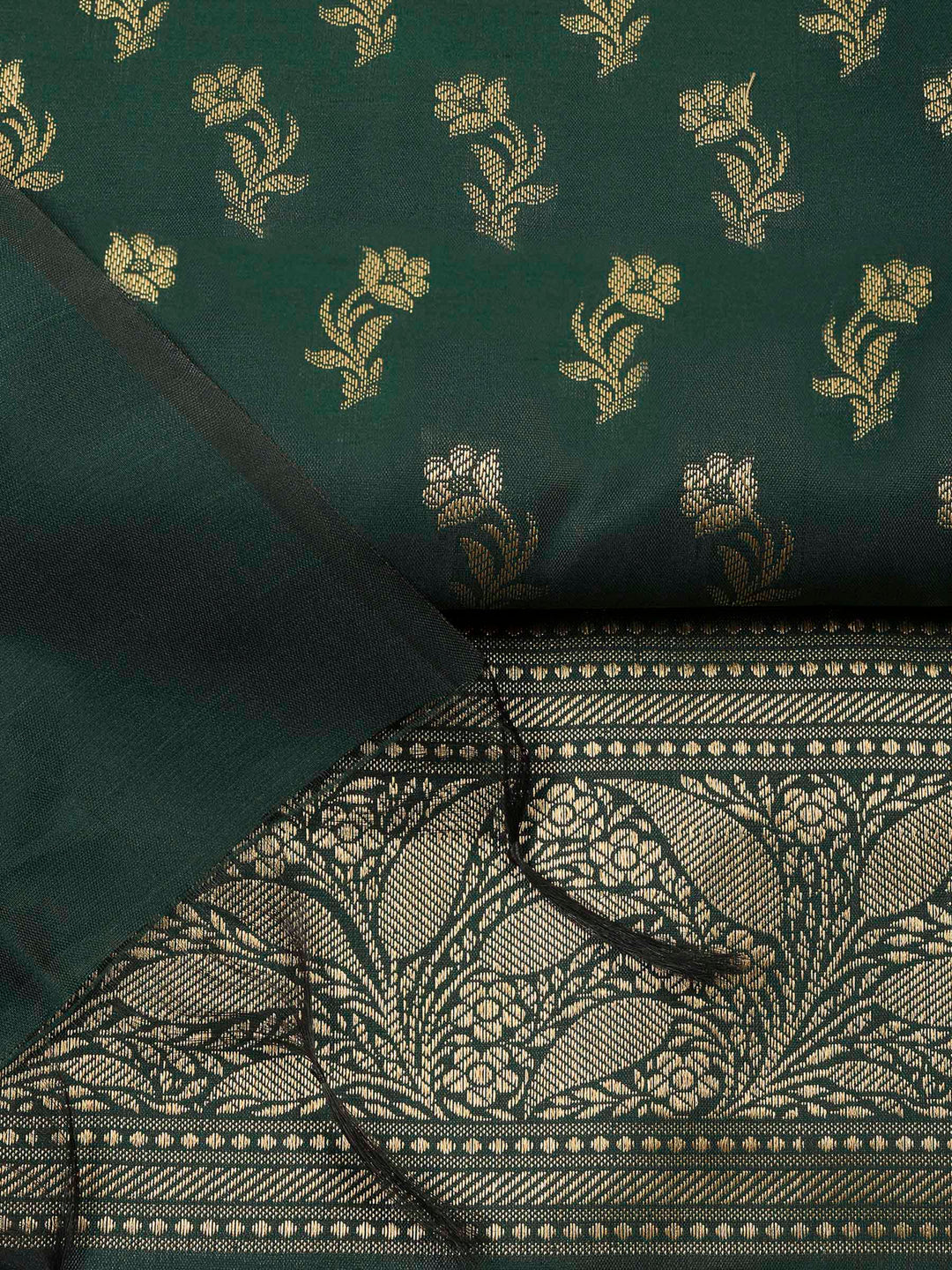 Bottle Green Chanderi Banarasi Unstitched Dress Material