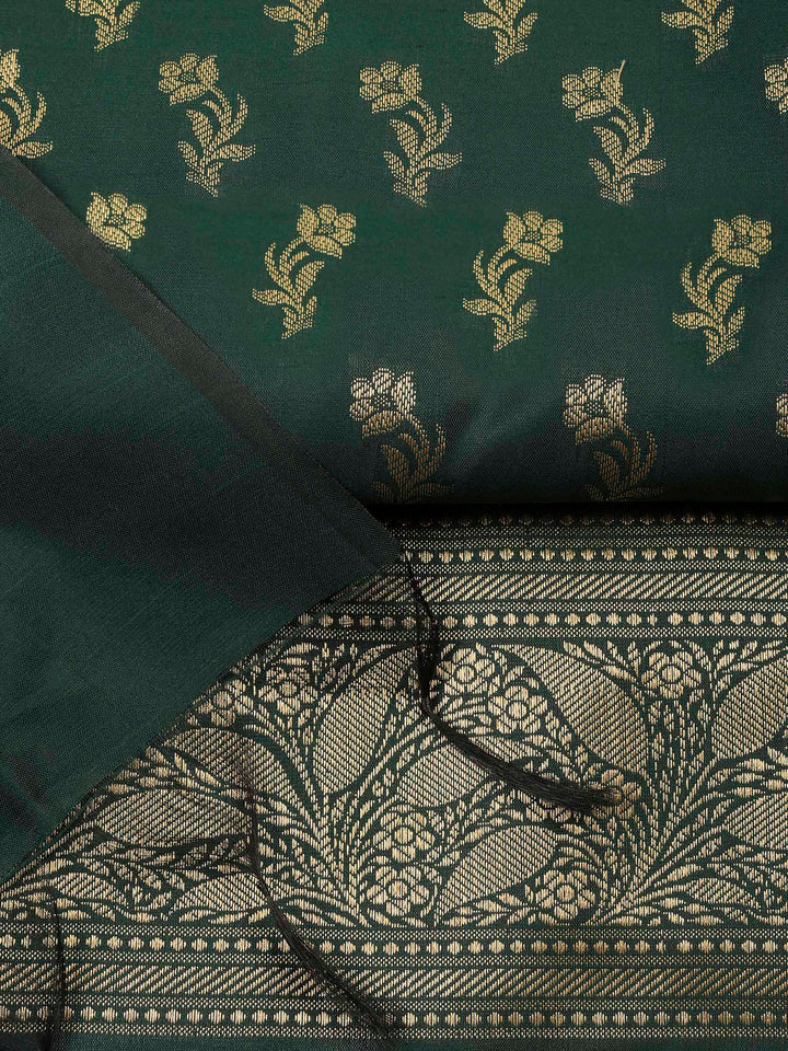 Bottle Green Chanderi Banarasi Unstitched Dress Material