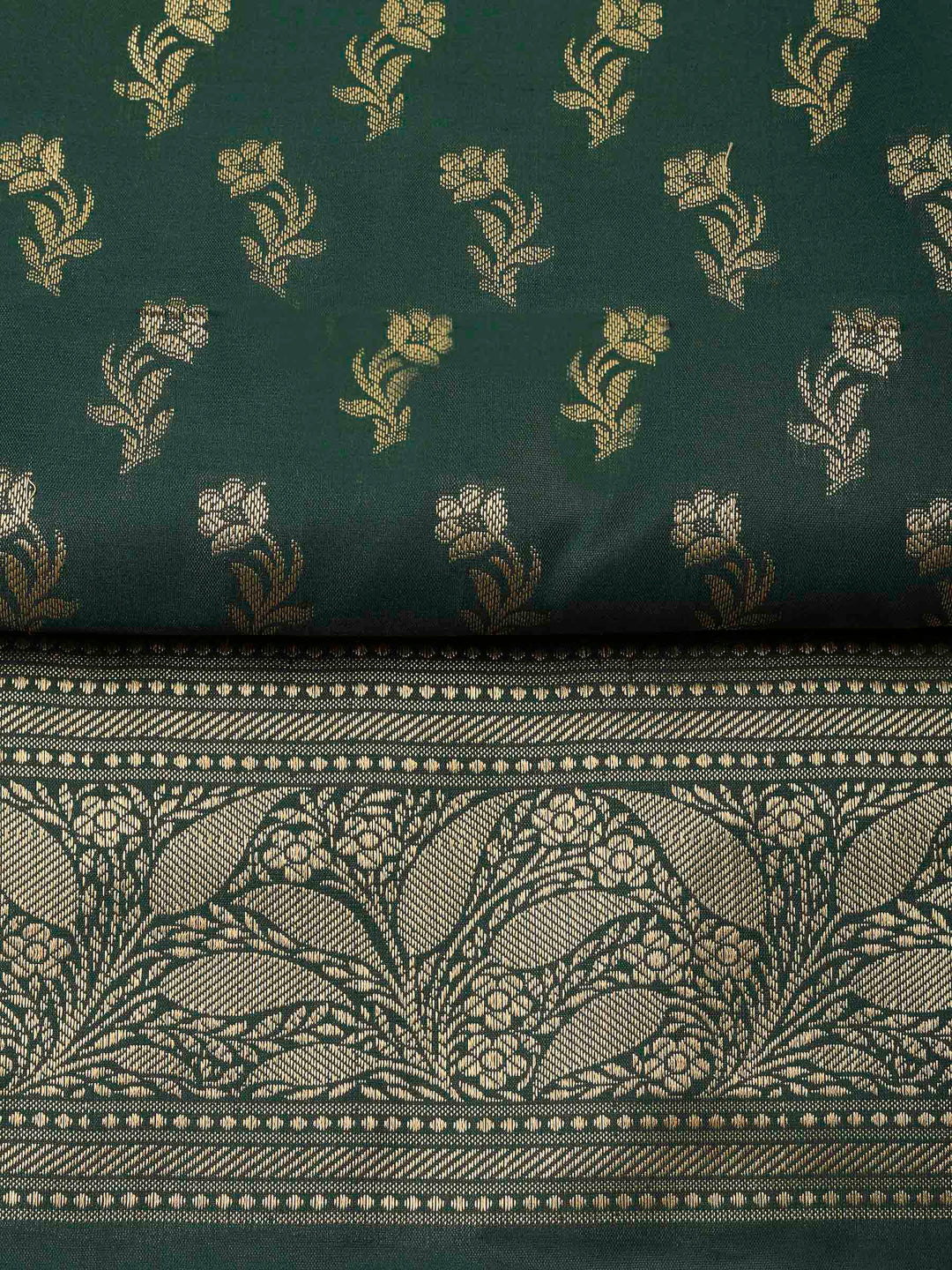 Bottle Green Chanderi Banarasi Unstitched Dress Material