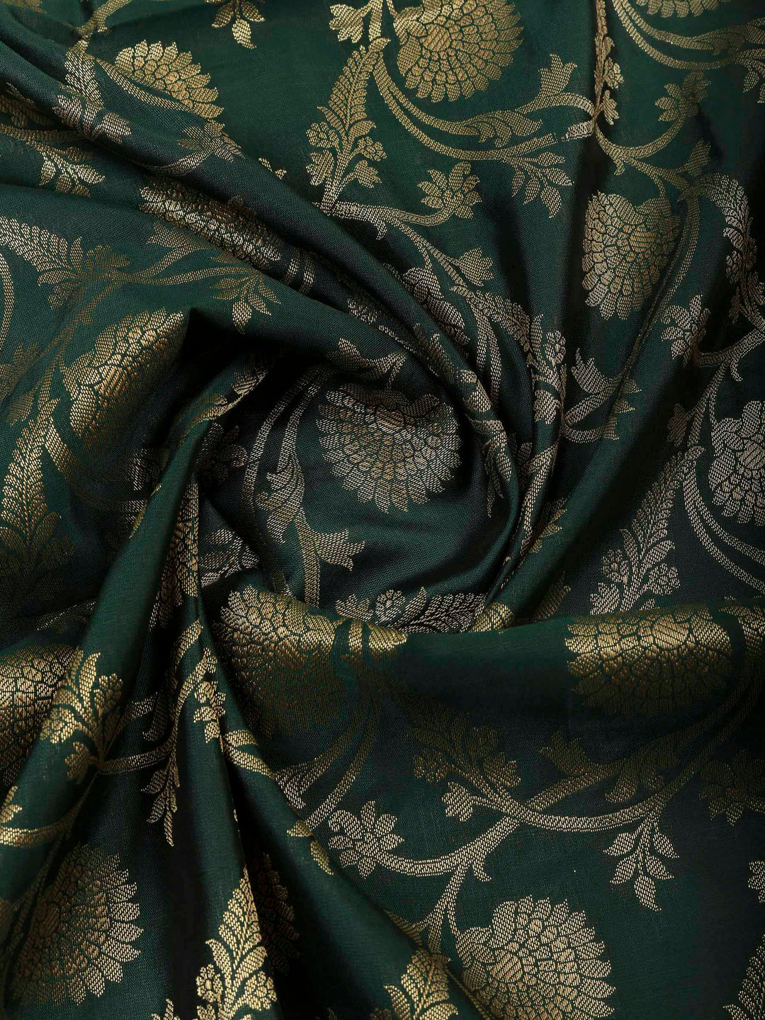 Bottle Green Chanderi Banarasi Unstitched Dress Material
