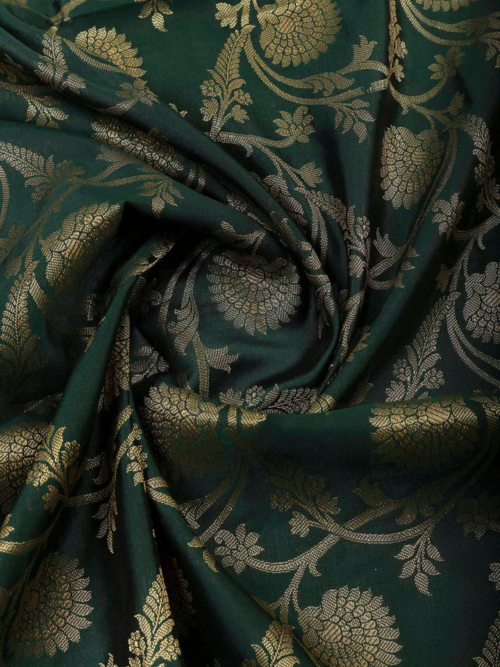 Bottle Green Chanderi Banarasi Unstitched Dress Material