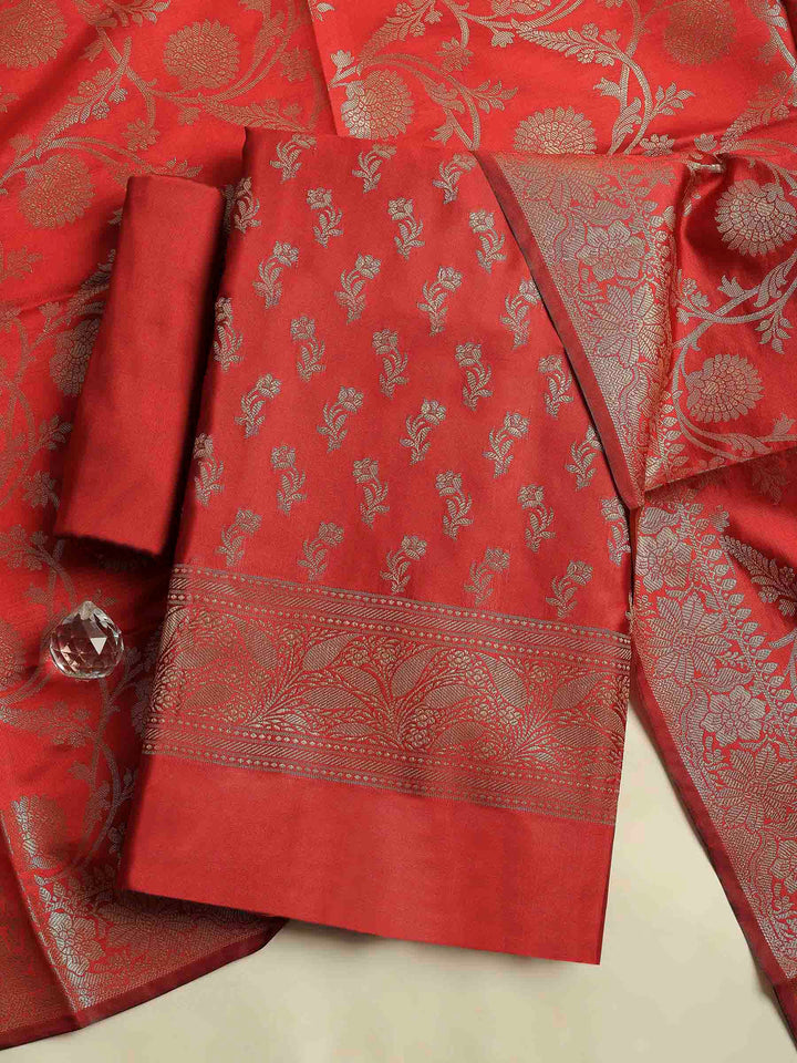 Maroon Chanderi Banarasi Unstitched Dress Material