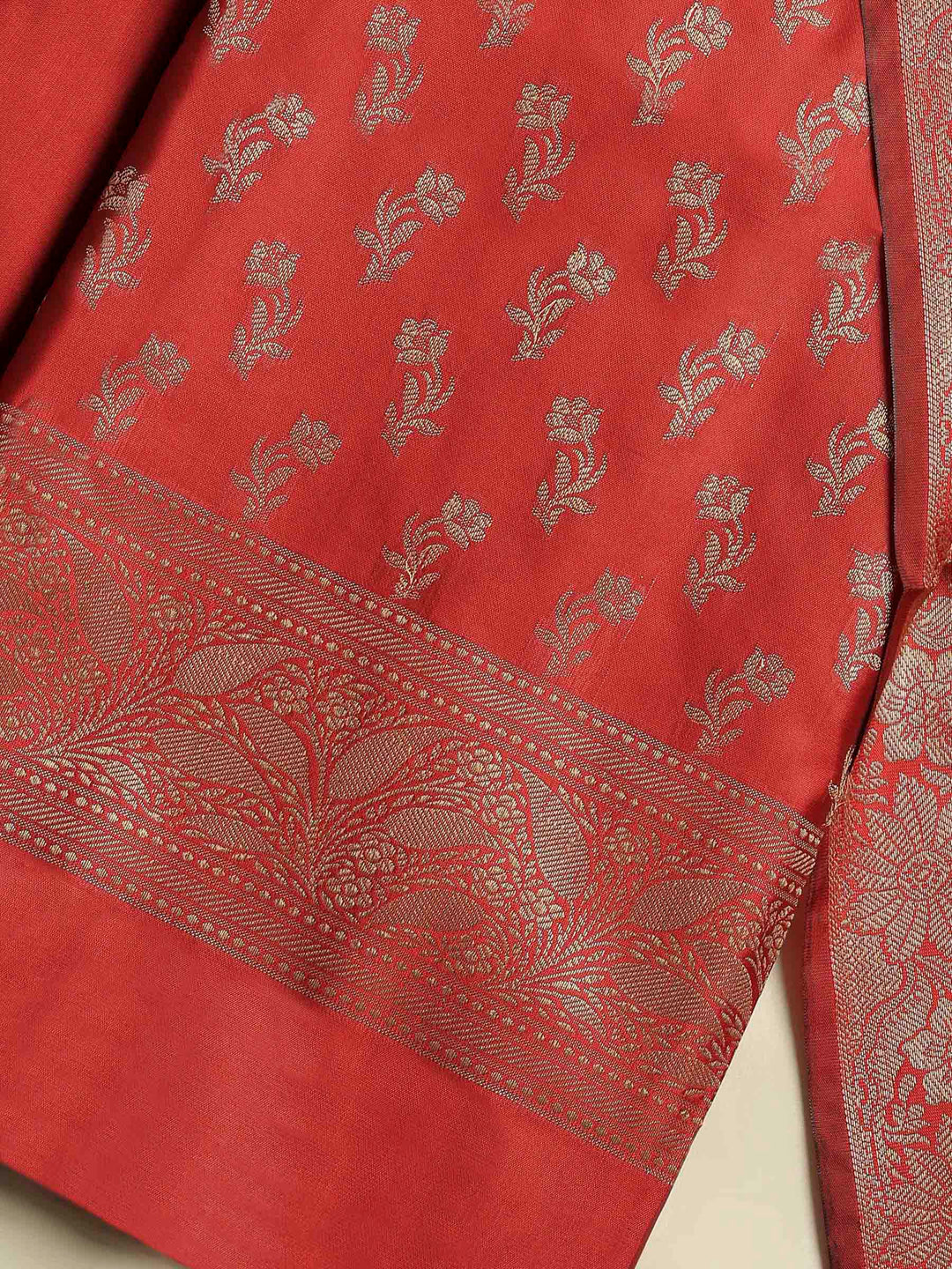 Maroon Chanderi Banarasi Unstitched Dress Material