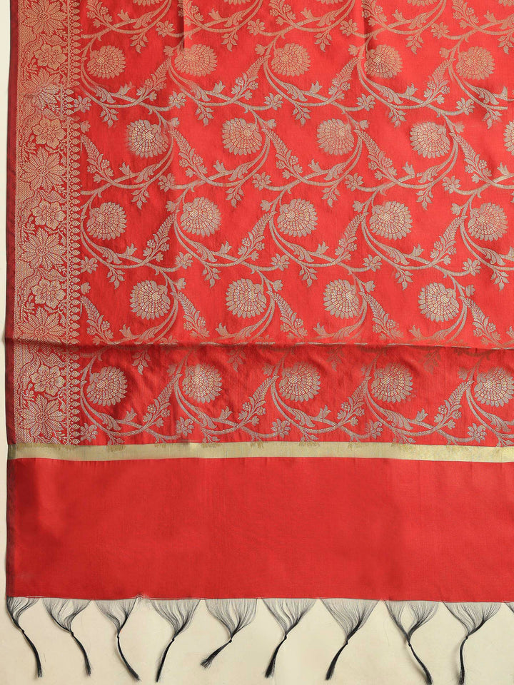 Maroon Chanderi Banarasi Unstitched Dress Material