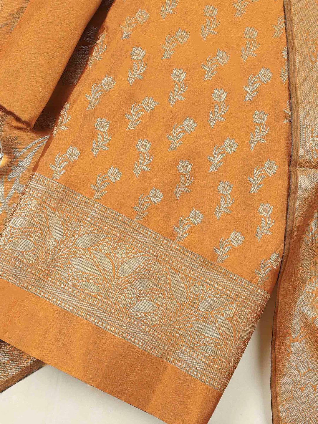 Mustard Chanderi Banarasi Unstitched Dress Material