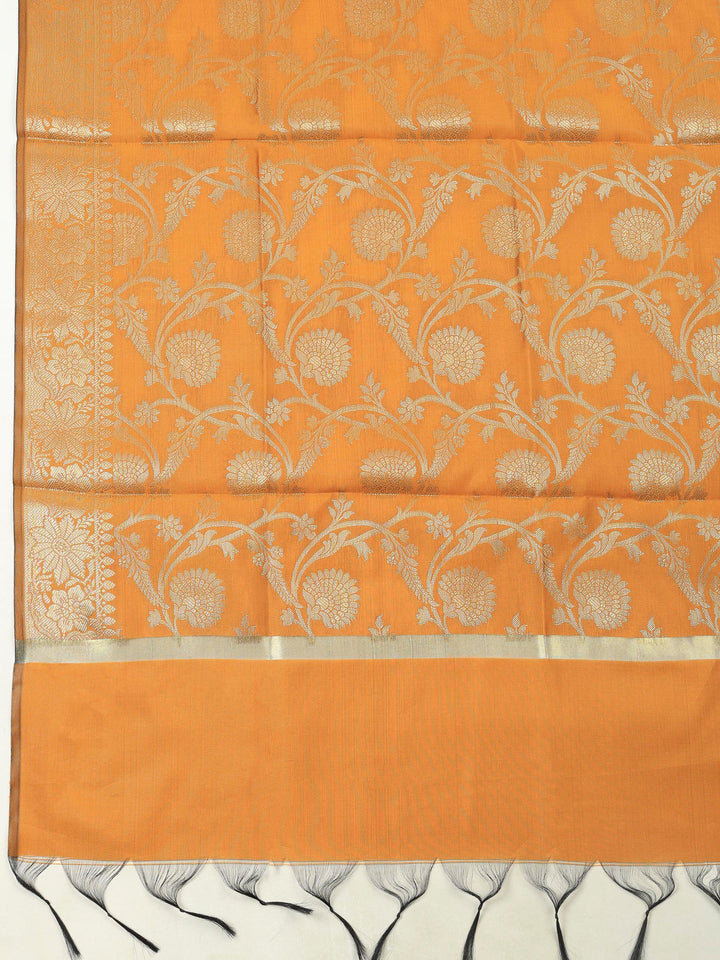 Mustard Chanderi Banarasi Unstitched Dress Material