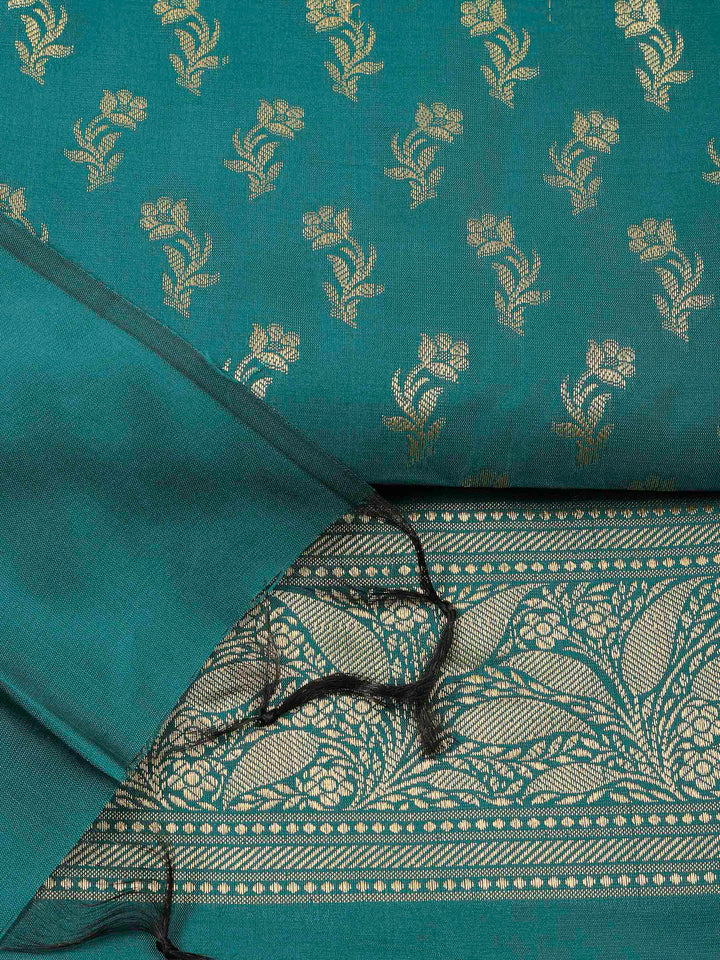 Rama Green Chanderi Banarasi Unstitched Dress Material