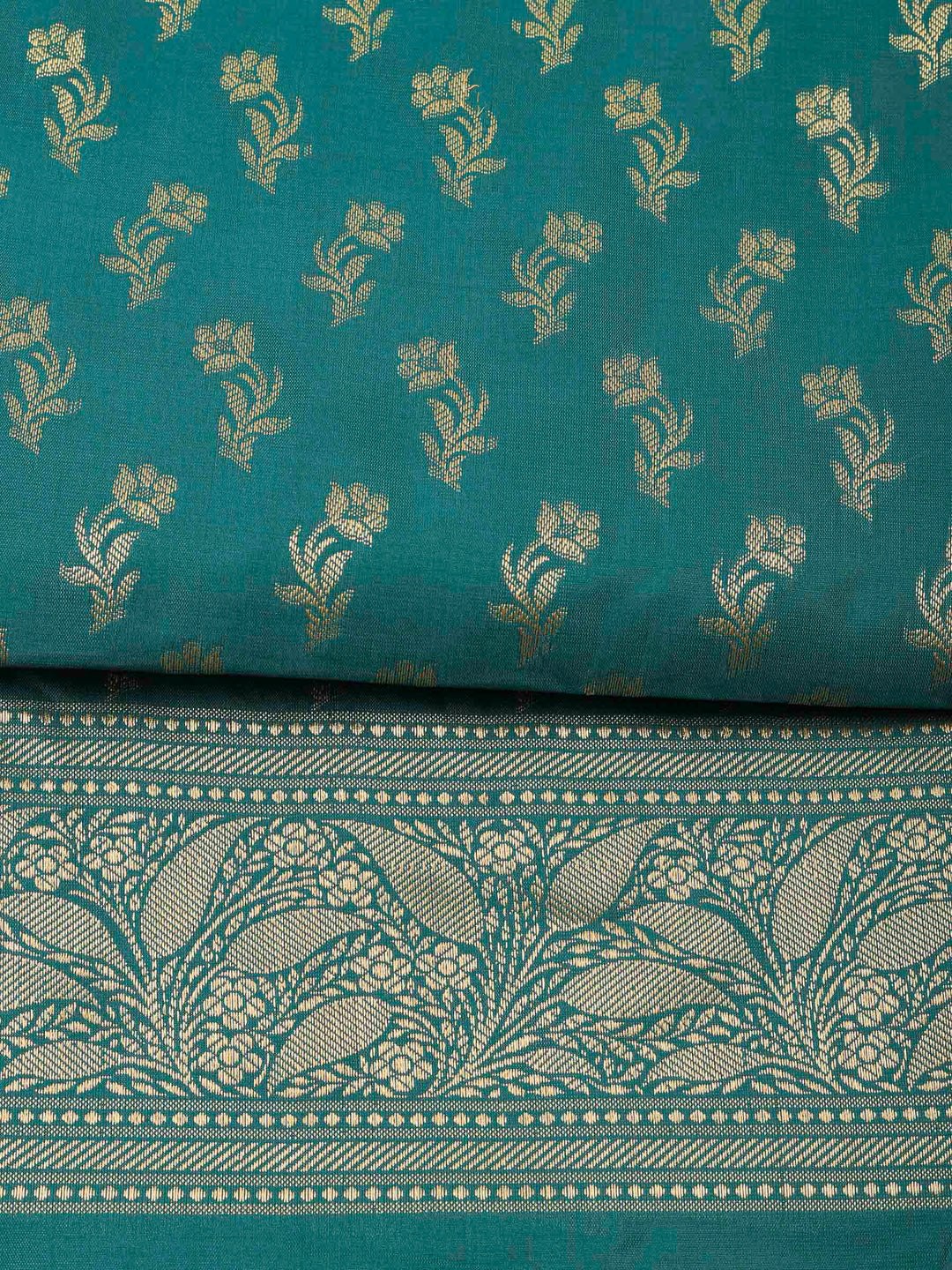 Rama Green Chanderi Banarasi Unstitched Dress Material