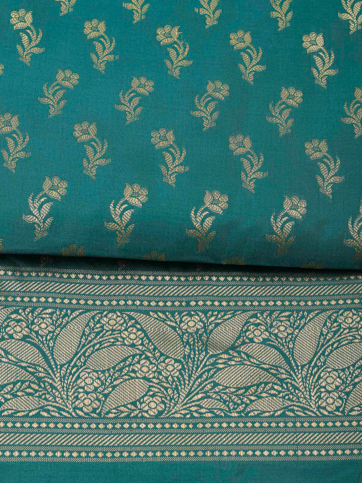 Rama Green Chanderi Banarasi Unstitched Dress Material