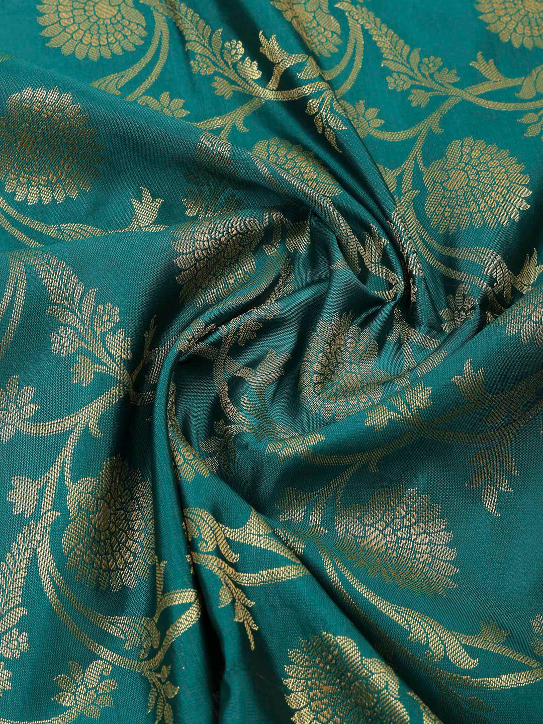 Rama Green Chanderi Banarasi Unstitched Dress Material
