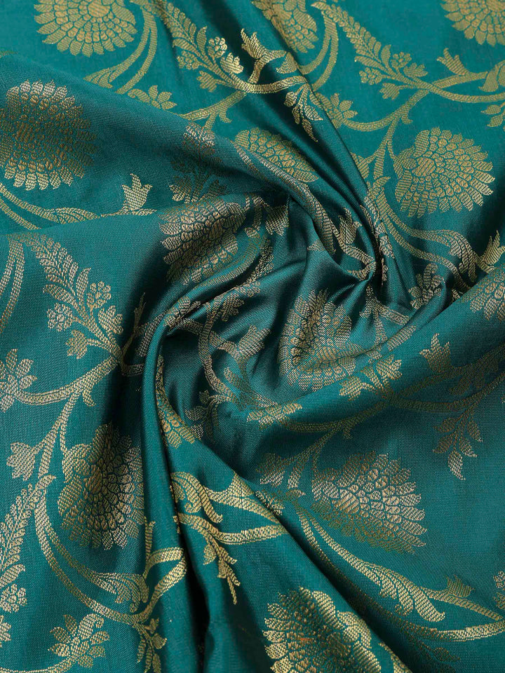 Rama Green Chanderi Banarasi Unstitched Dress Material