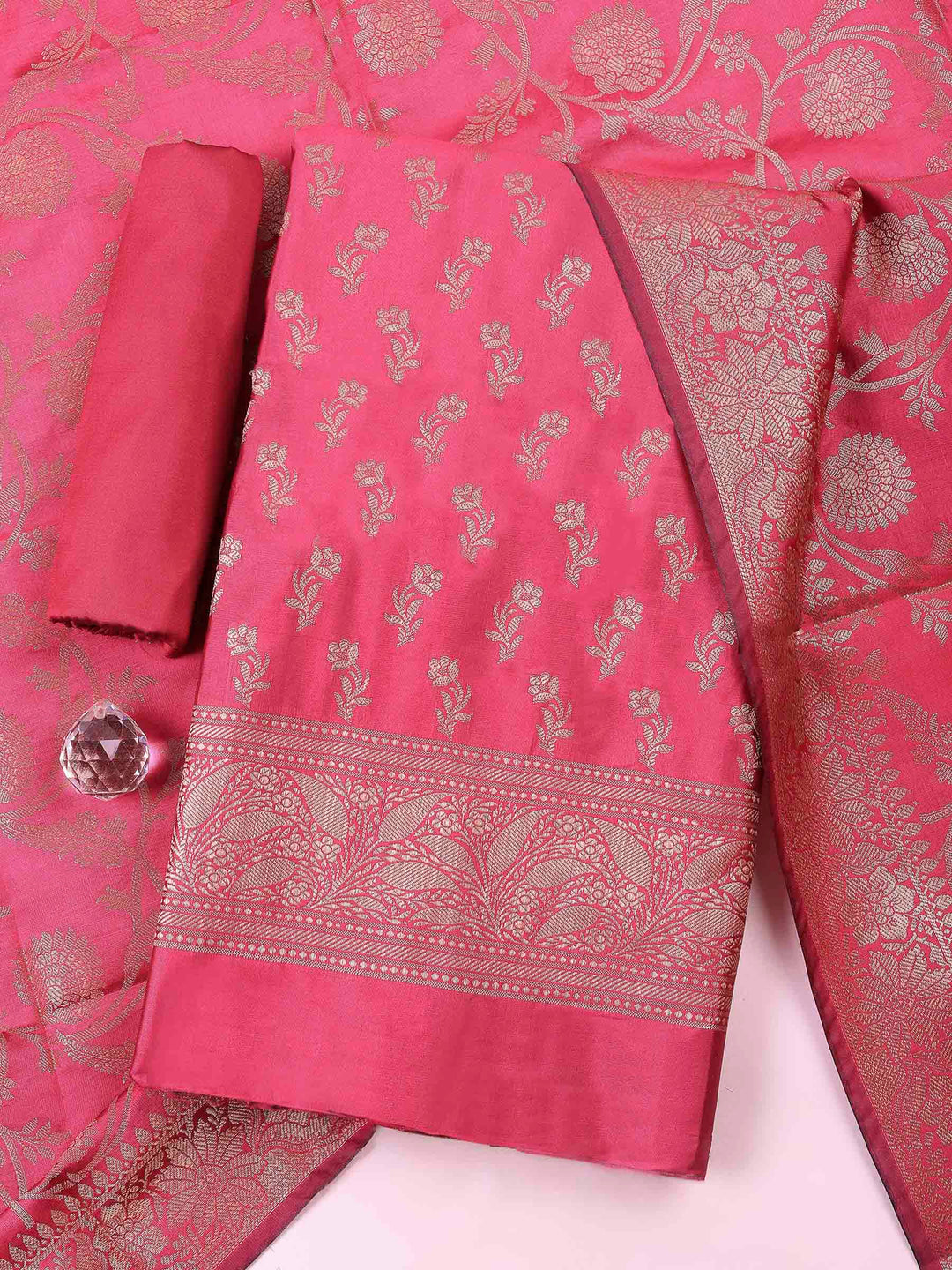 Rani Chanderi Banarasi Unstitched Dress Material