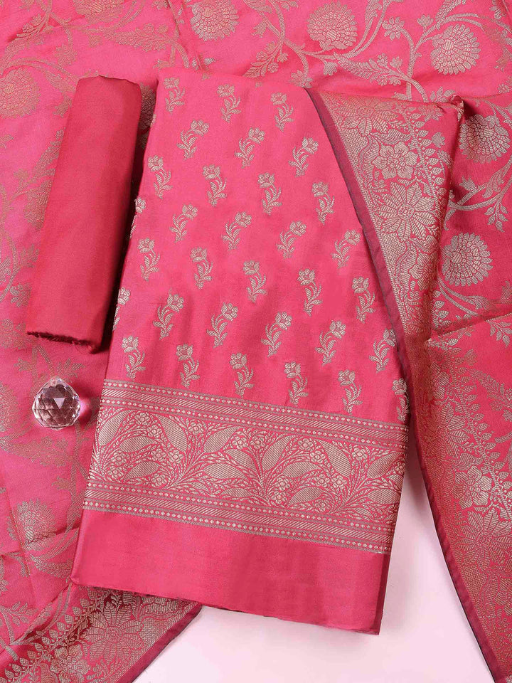 Rani Chanderi Banarasi Unstitched Dress Material