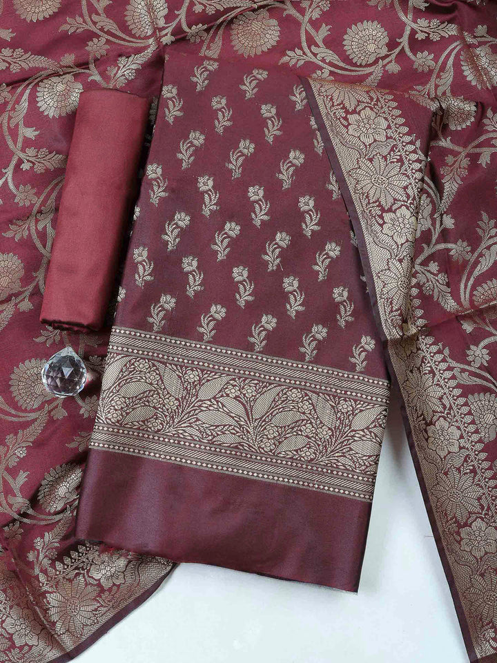 Wine Chanderi Banarasi Unstitched Dress Material