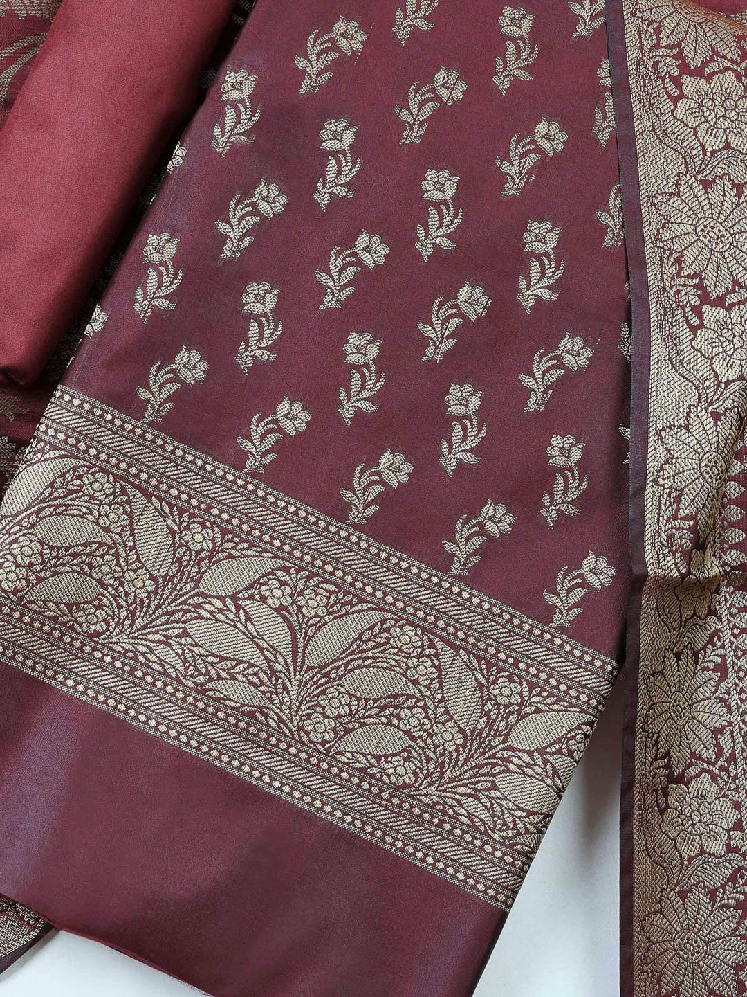 Wine Chanderi Banarasi Unstitched Dress Material
