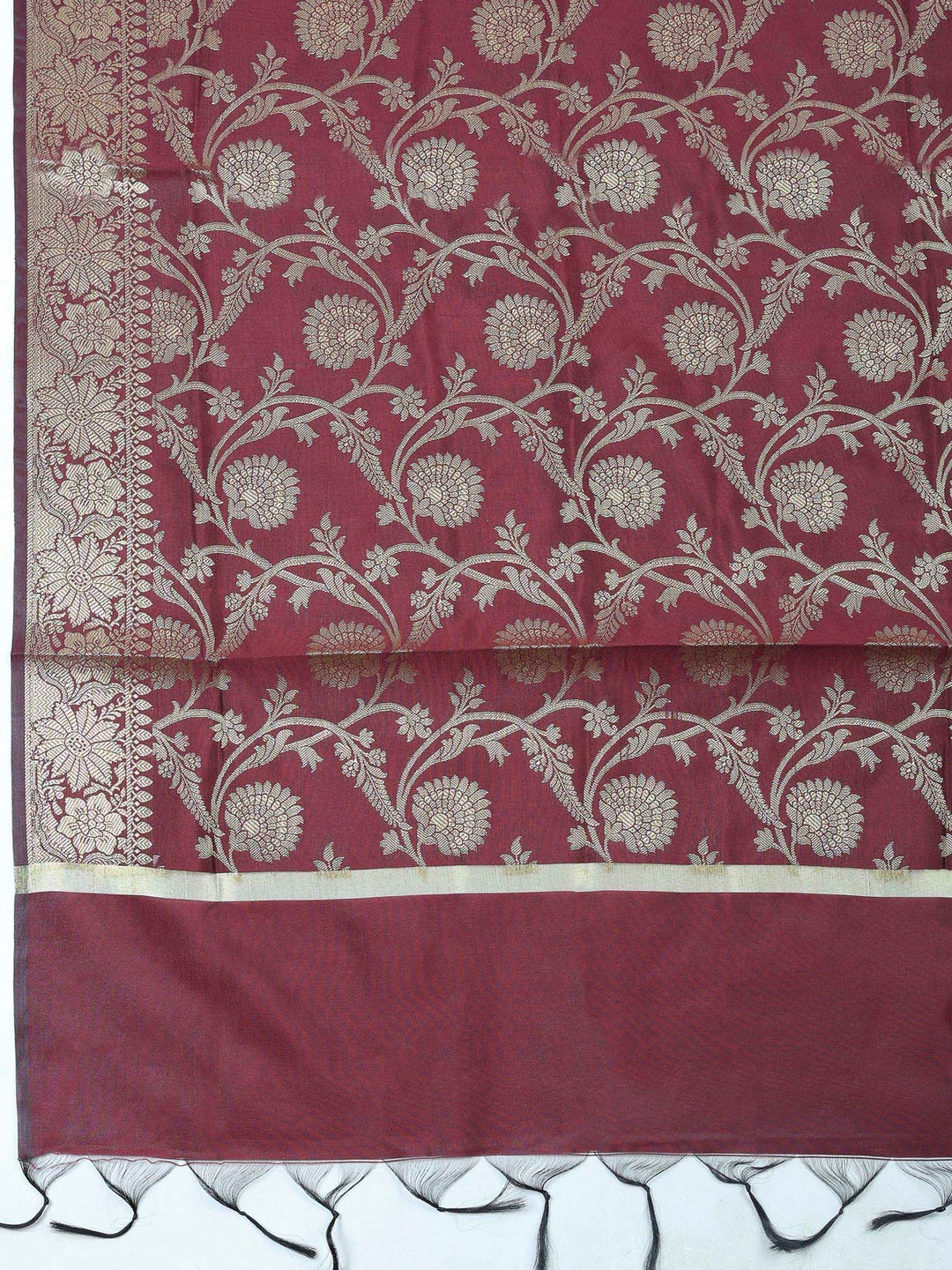Wine Chanderi Banarasi Unstitched Dress Material