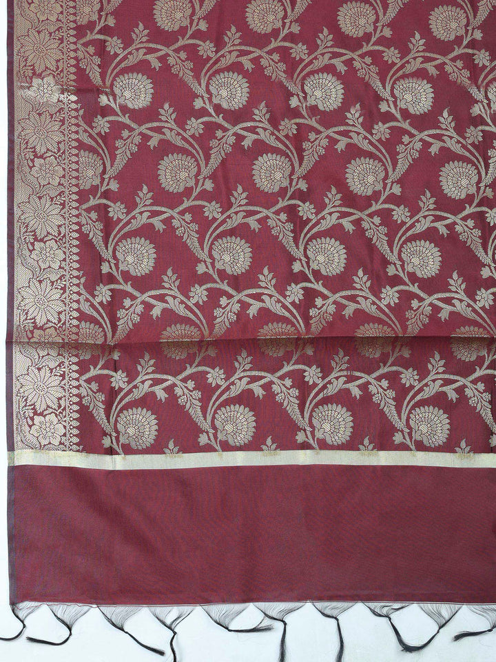 Wine Chanderi Banarasi Unstitched Dress Material