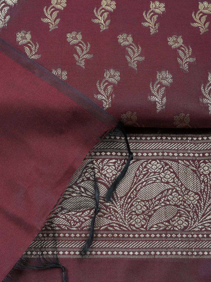 Wine Chanderi Banarasi Unstitched Dress Material