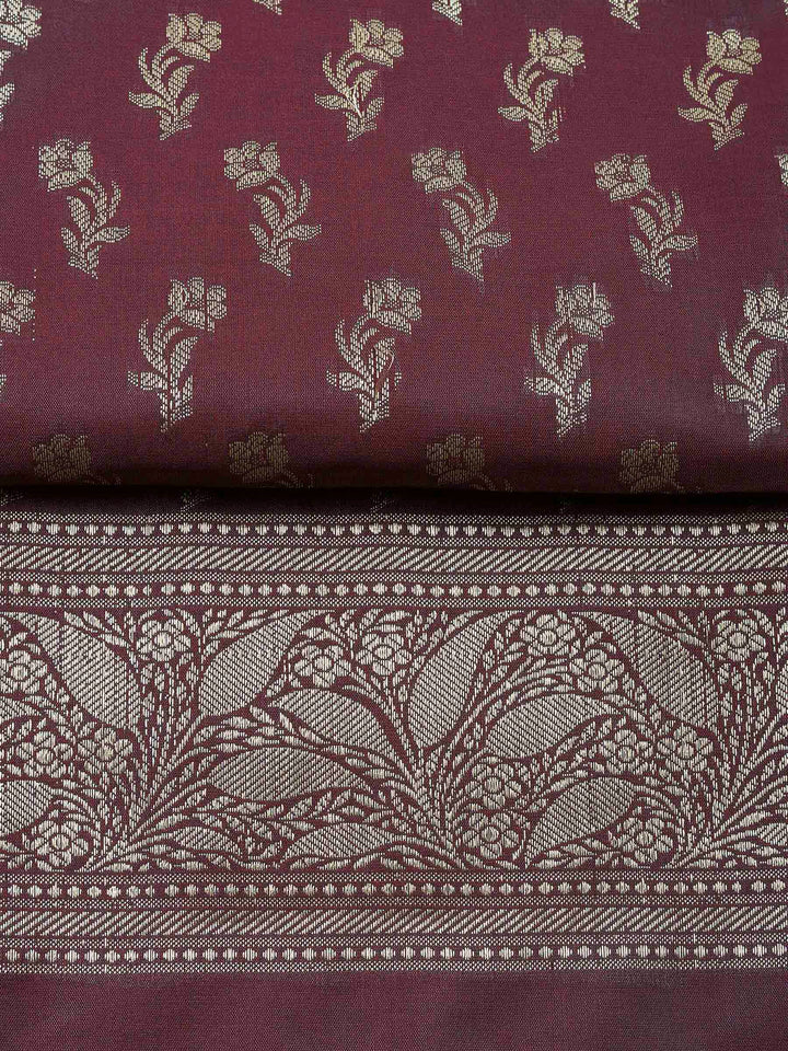 Wine Chanderi Banarasi Unstitched Dress Material