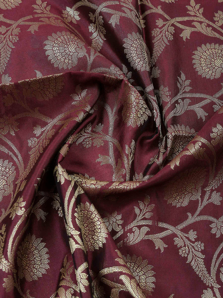 Wine Chanderi Banarasi Unstitched Dress Material