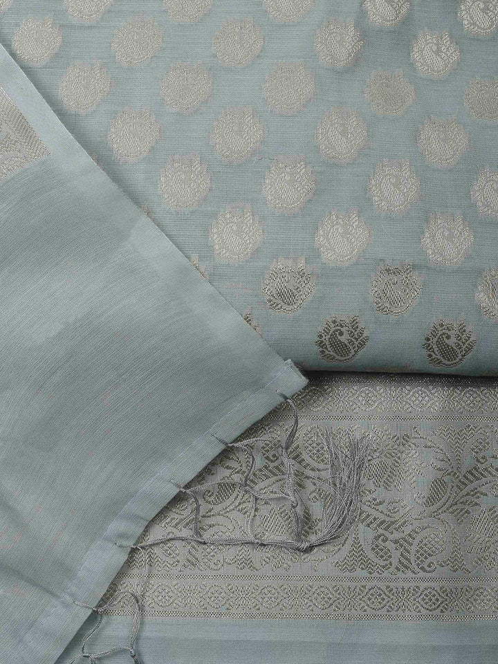 Grey Banarasi Chanderi Unstitched Dress Material