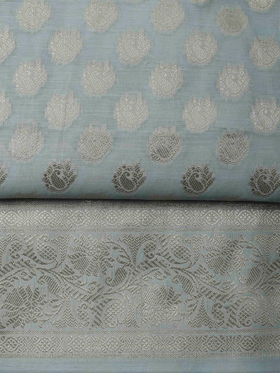 Grey Banarasi Chanderi Unstitched Dress Material