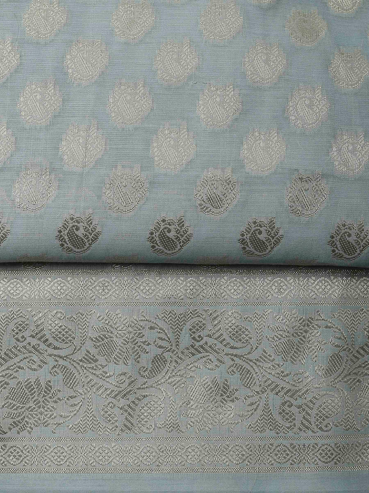 Grey Banarasi Chanderi Unstitched Dress Material