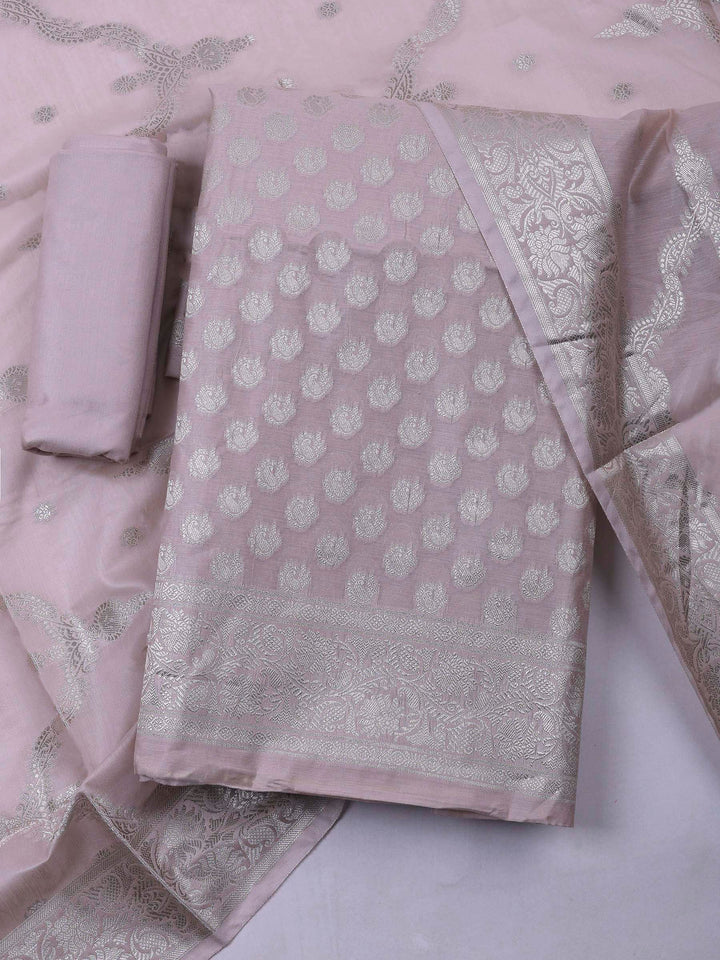Mauve Banarasi Chanderi Unstitched Dress Material