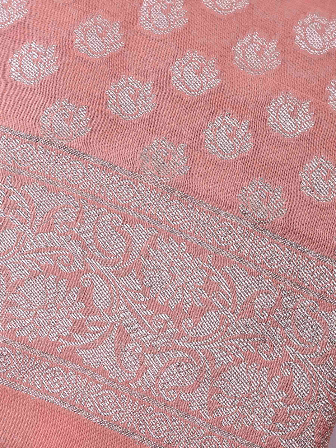 Peach Banarasi Chanderi Unstitched Dress Material