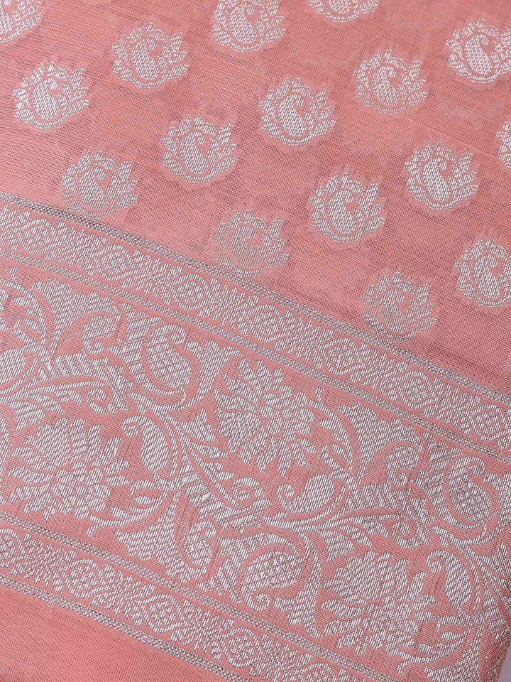 Peach Banarasi Chanderi Unstitched Dress Material