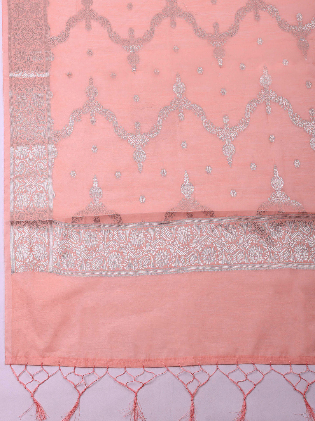 Peach Banarasi Chanderi Unstitched Dress Material