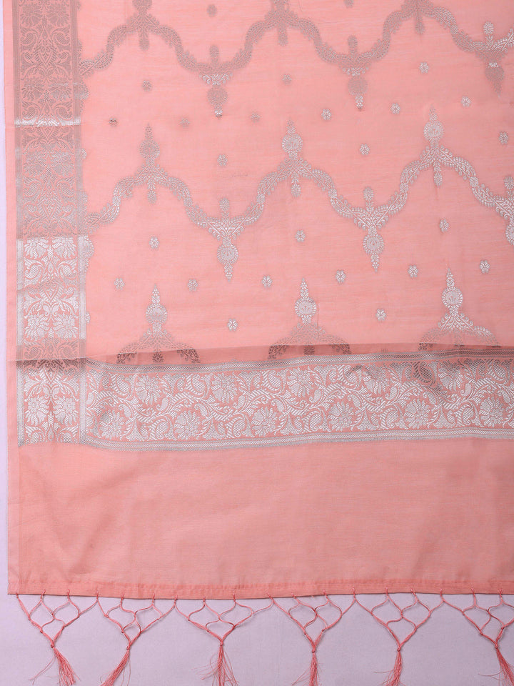 Peach Banarasi Chanderi Unstitched Dress Material