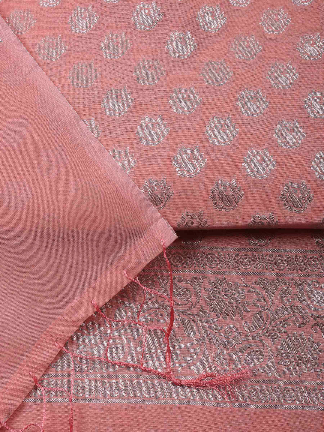 Peach Banarasi Chanderi Unstitched Dress Material