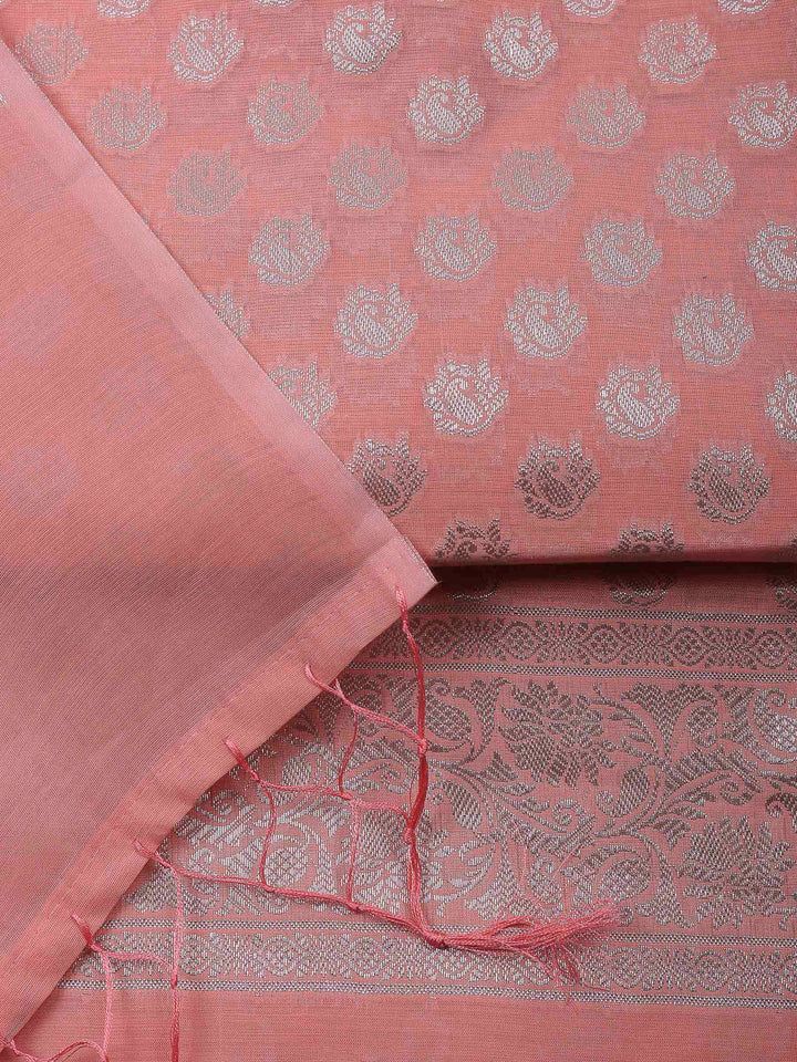 Peach Banarasi Chanderi Unstitched Dress Material