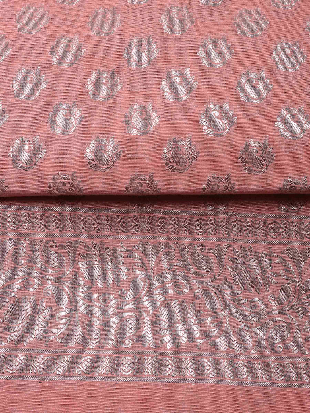 Peach Banarasi Chanderi Unstitched Dress Material