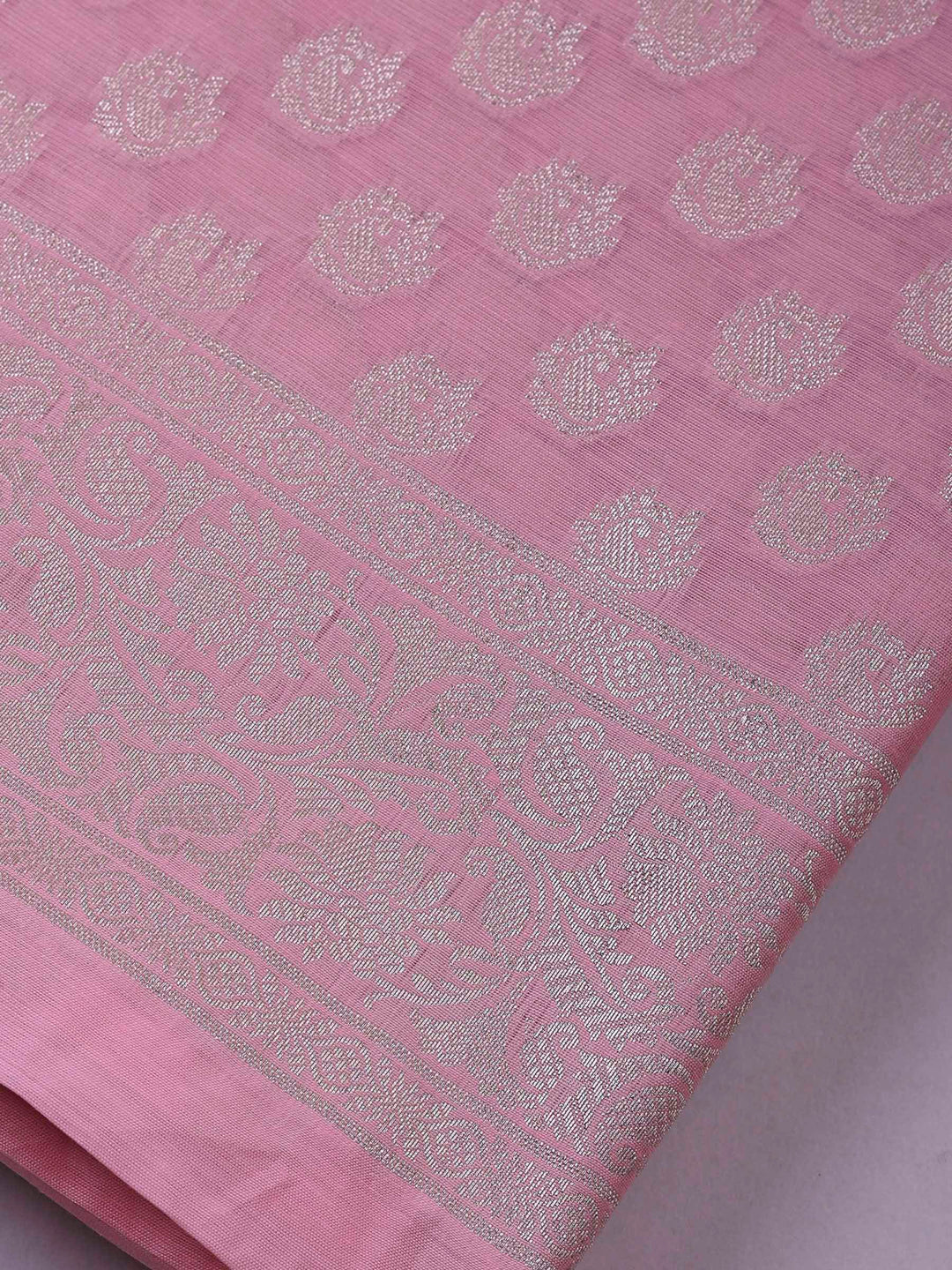 Pink Banarasi Chanderi Unstitched Dress Material