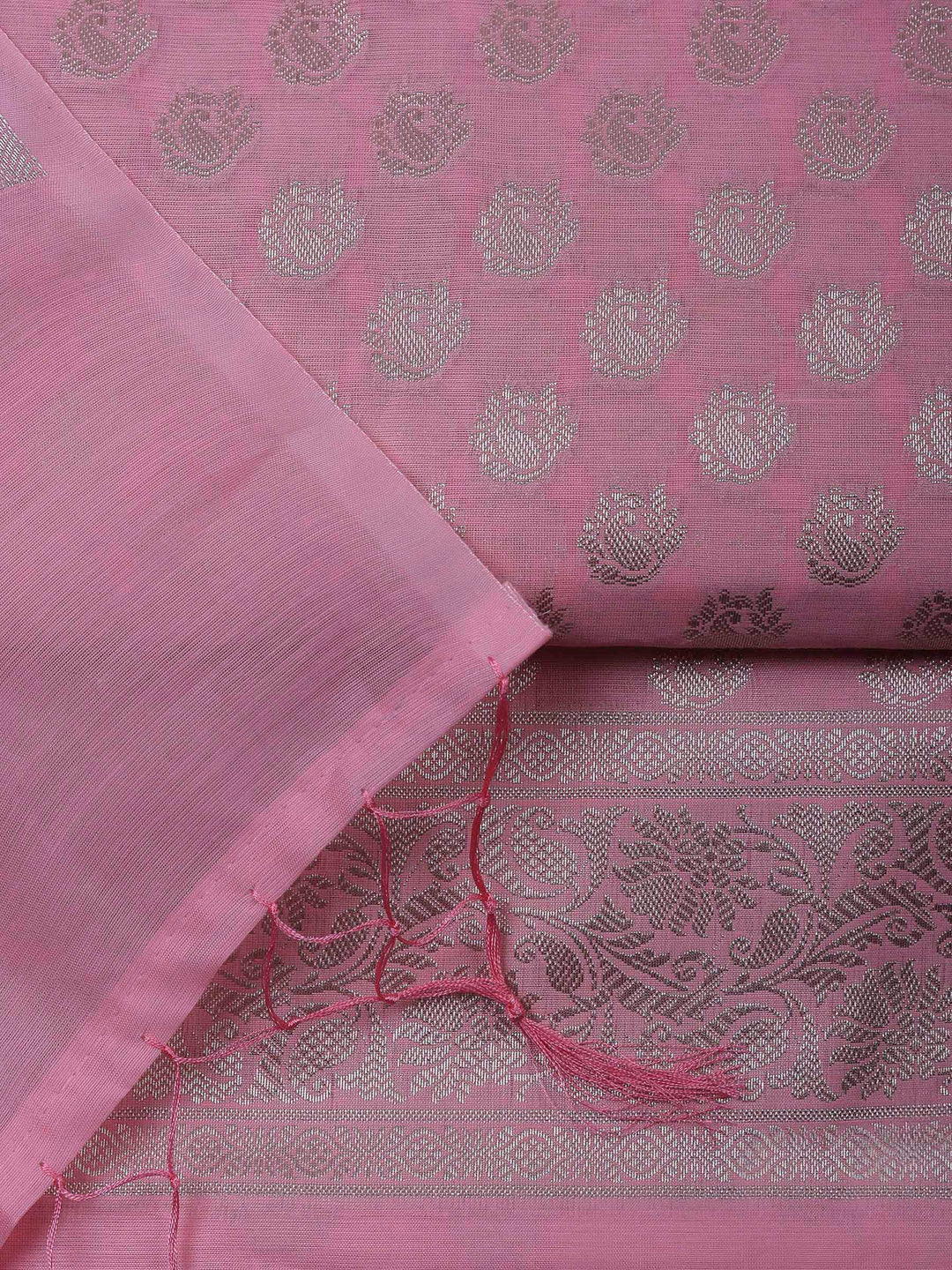 Pink Banarasi Chanderi Unstitched Dress Material