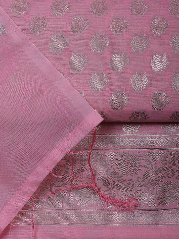Pink Banarasi Chanderi Unstitched Dress Material