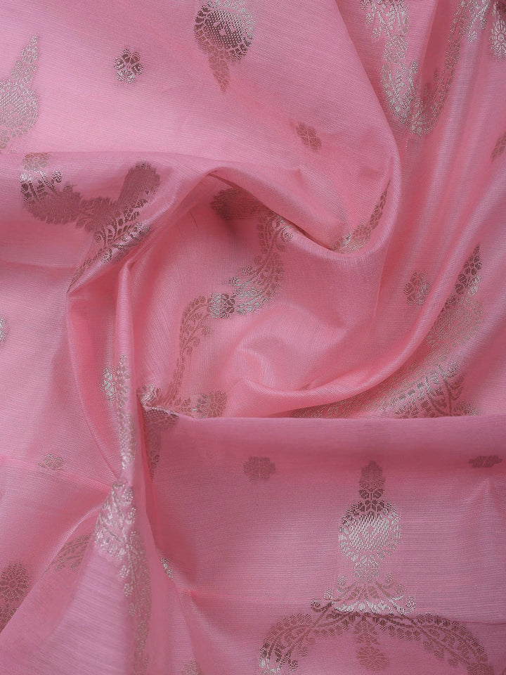 Pink Banarasi Chanderi Unstitched Dress Material
