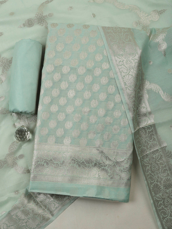 Sea Green Banarasi Chanderi Unstitched Dress Material