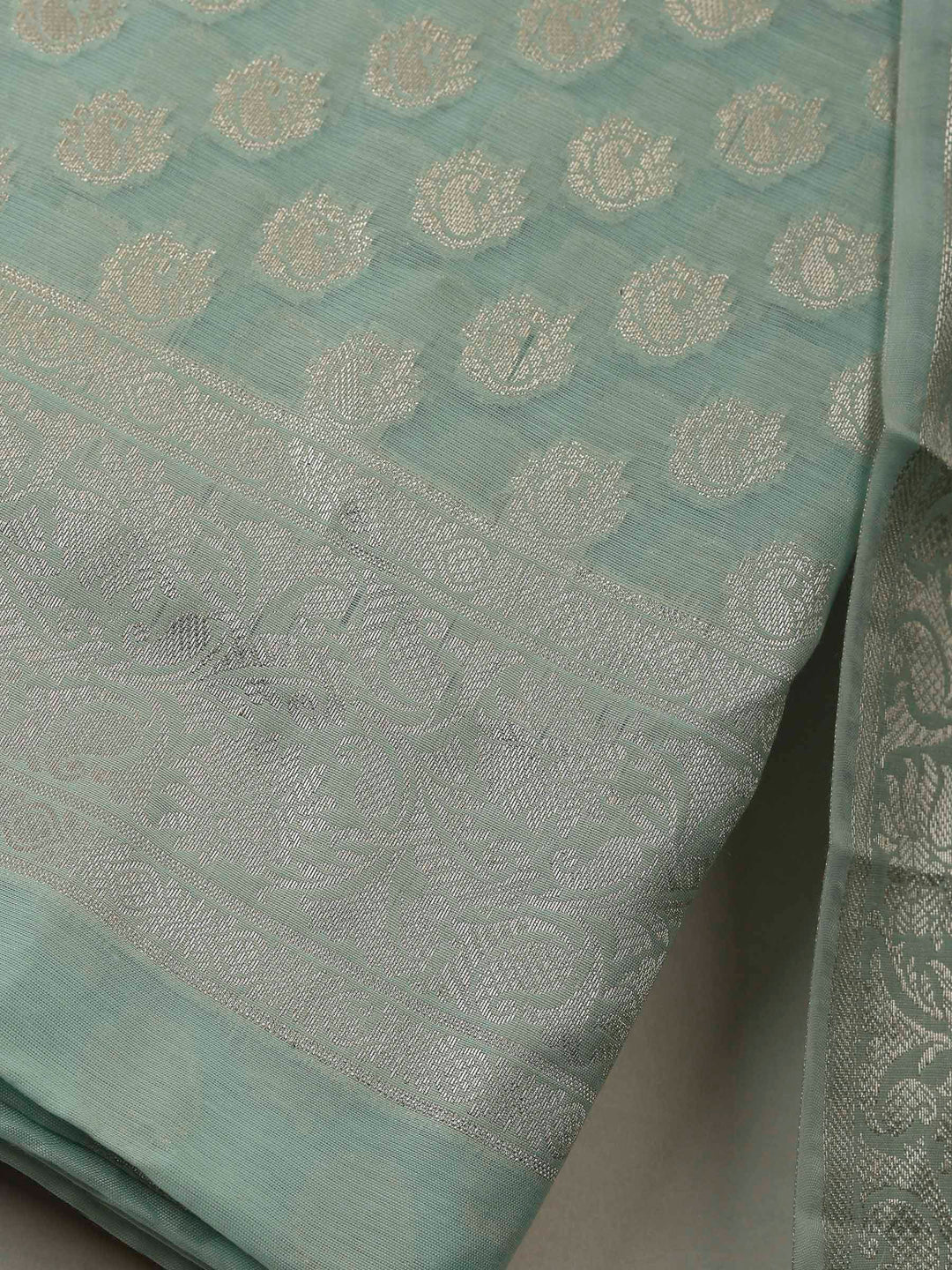 Sea Green Banarasi Chanderi Unstitched Dress Material