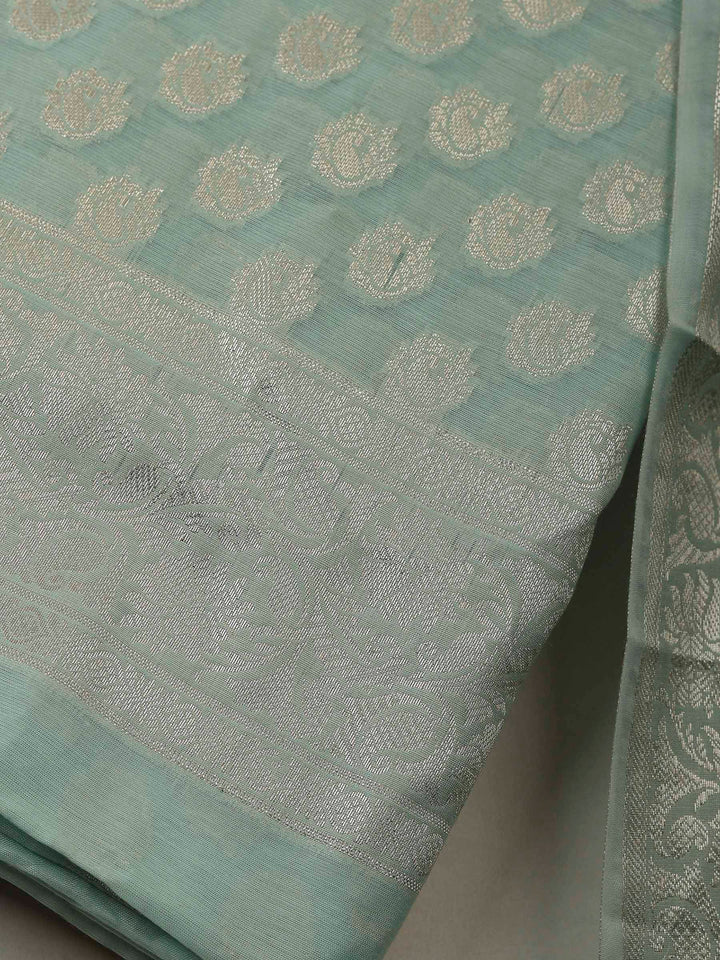 Sea Green Banarasi Chanderi Unstitched Dress Material