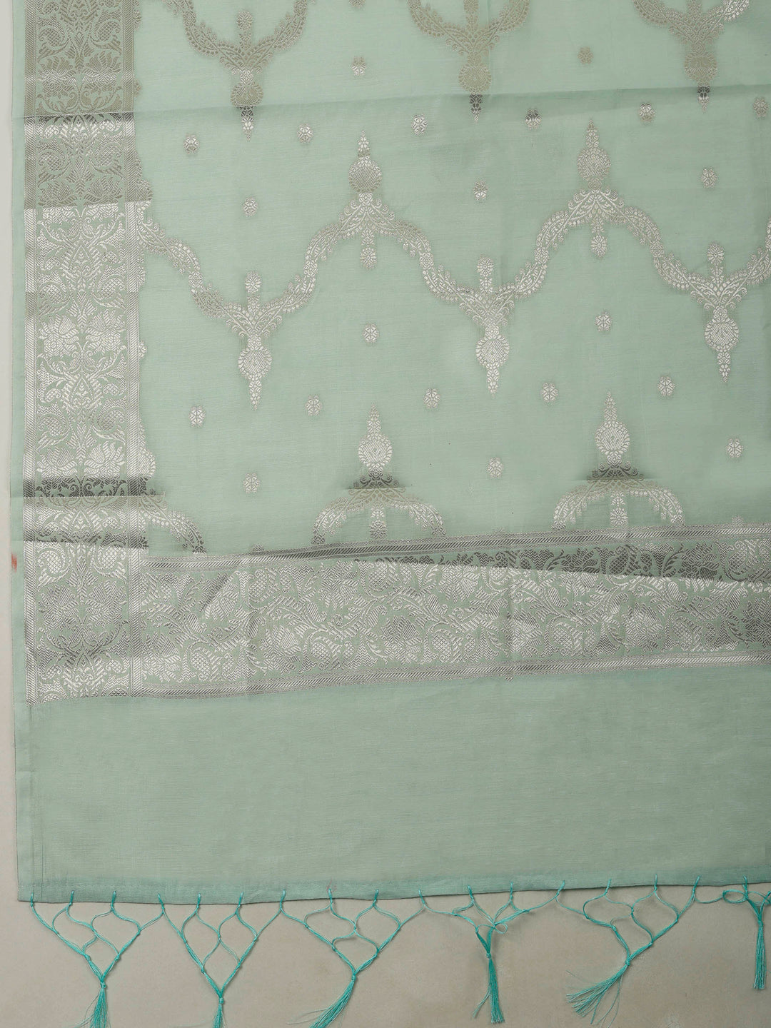 Sea Green Banarasi Chanderi Unstitched Dress Material
