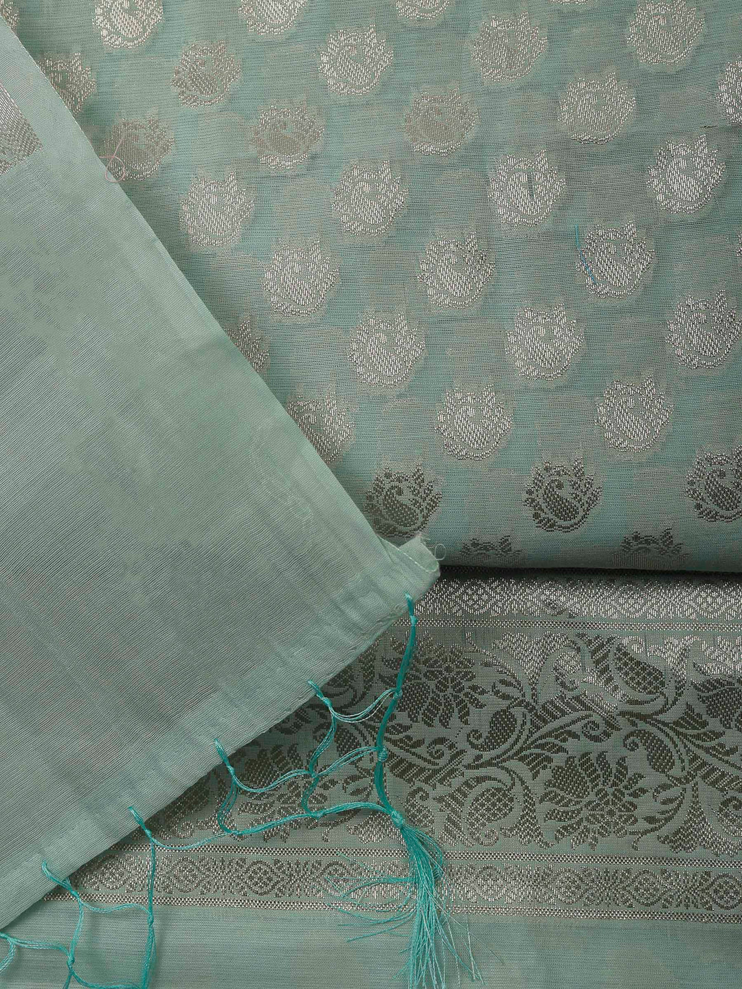 Sea Green Banarasi Chanderi Unstitched Dress Material